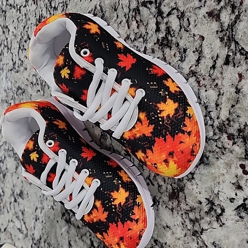 Women's Autumn & Music Theme Sneakers, Size 37.